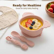 3pcs Silicone Tableware Set, Includes 1 Koala Bowl And 2 Spoons, For Baby Daily Feeding And Self Feeding Training, Nice Gift Option - Multicolor - View 9
