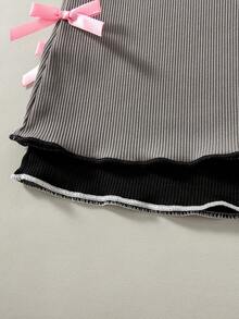 2pcs/Set Girls' Casual Everyday Outing Fashion Solid Color Bow Decor Ruffle Flare Long Pants, Spring/Autumn - Multicolor - View 6