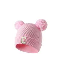 1PC Baby A-Z Letter Knitted Hat Matching Warm Autumn/Winter Cap, Suitable For Girls, Soft And Comfortable, Suitable For Christmas/Thanksgiving Gift - Pink - View 6