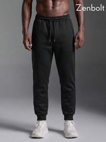 Zenbolt Winter Men's Fleece-Lined Straight-Leg Pants Featuring An Elastic Drawstring Waist; Suitable For Workouts, Lounging At Home, And Casual Wear. - Black - View 2