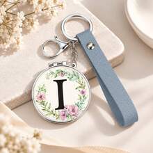 1pc 26 Letters Optional Floral Design Double-Sided Portable Makeup Mirror, 1X High Definition Mirror 180° Foldable PU Leather Pendant, Girls Bag Keychain Mirror/Bag Charm - Multicolor - View 31