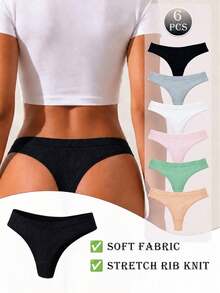6pcs/Set Bragas Tanga G-String T-Back Acanaladas Cómodas Sin Costuras, Ropa Interior Sexy y Cómoda de Triángulo - Multicolor - Ver 3