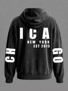Women's Stylish Casual Hoodie – Letter-Print Pocket Hooded Jacket - Black - View 2
