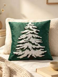 1 vỏ gối ôm/vỏ đệm cây thông Noel, phù hợp cho sofa, phòng ngủ và trang trí lễ hội, thiết kế khóa kéo ẩn, có thể giặt máy (không kèm ruột gối) - Màu xanh lá cây đậm - Xem 3