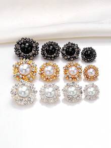 5pcs Luxury Round Pearl Rhinestone Inlaid Zinc Alloy Buttons, Decorative Sewing Fasteners For Suit, Overcoat, Garment DIY Decoration - Multicolor - View 5