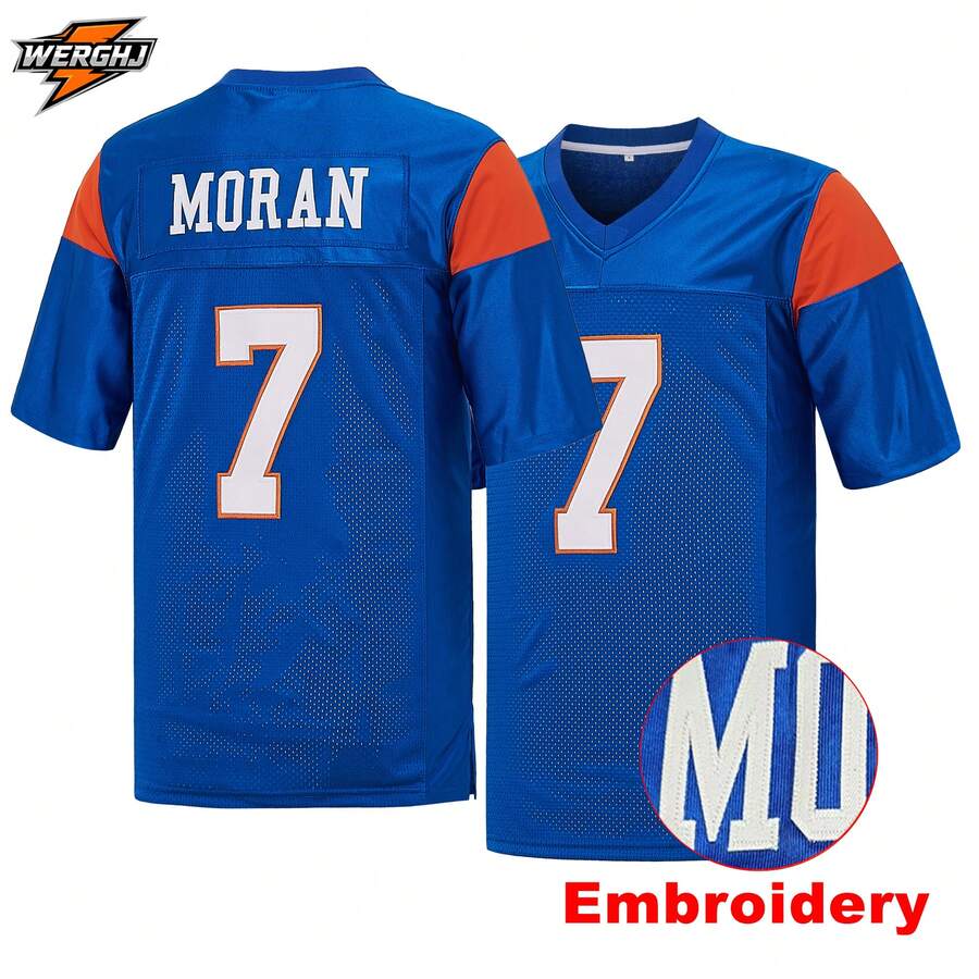 Alex Moran #7 Blue Mountain State Movie Embroidery Football Jersey,Mountain State Movie Themes And Merchandise Mesh Football Uniform