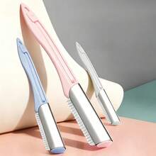 4pcs Wide-Gap Stainless Steel Eyebrow Razors, Reusable Eyebrow Trimming Tools, Makeup Tools Hair Removal Scraper, With Protective Guard To Prevent Scratches - Multicolor - View 7