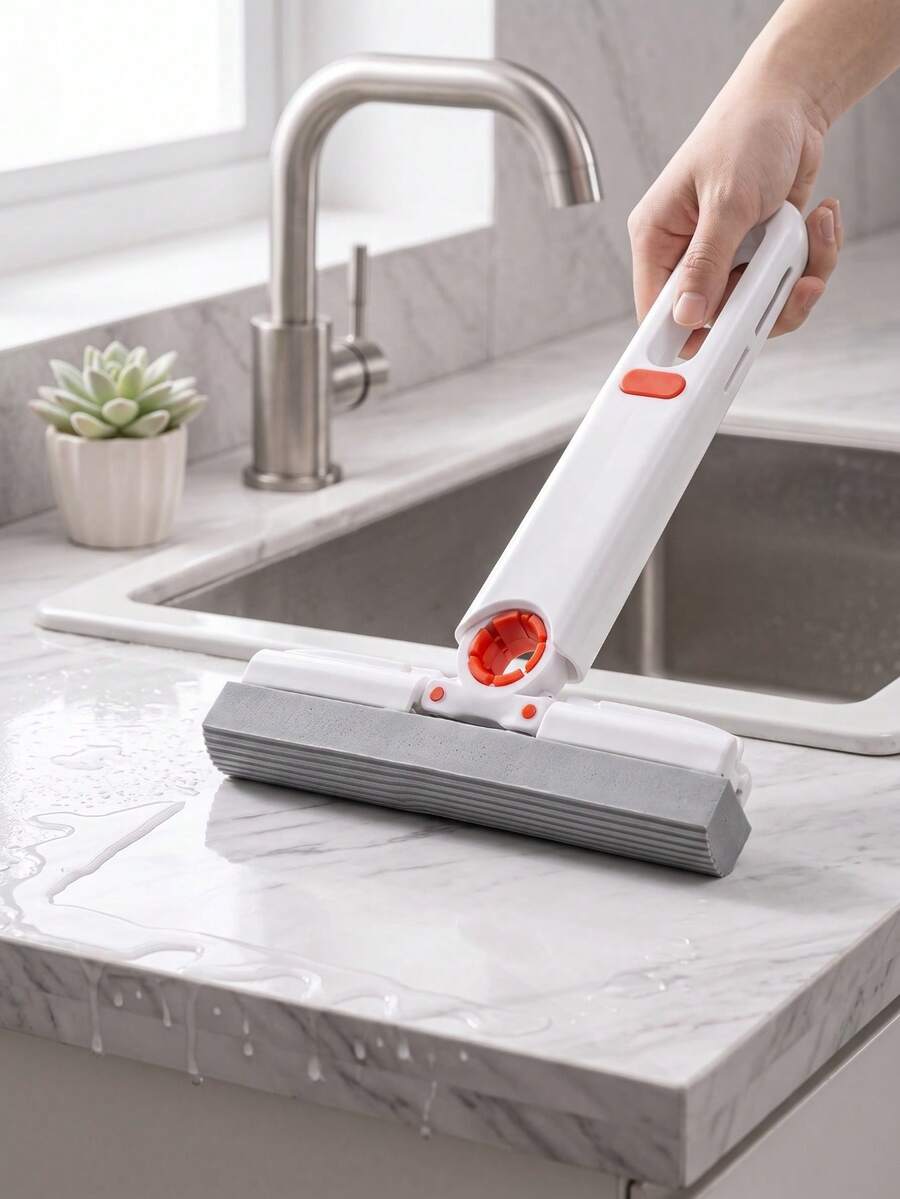 4pcs/1set (1 White Handle + 3 Mop Heads) Mini Mop With Self-Squeeze Mechanism, Portable White Synthetic Fiber Cleaning Tool, Suitable For Home, Living Room, Bedroom, Furniture And Window Cleaning, Window Cleaning Tool, Modern Mini Mop, Compact Design