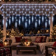 1pc Christmas Decorations 96 LED Icicle Lights With Drops Ice Drop Pendant Curtain String Lights USB Powered & Remote Control 8 Modes 3 Color For Home Indoor Outdoor New Year Holiday Window Party Wedding Decor - Multicolor - View 9