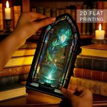 Bookend Bookshelf Study Room Decor, Premium Acrylic Material, Comfortable Glowing Bookshelf Corner, Ideal Choice For Book Lovers, Colorful Glass Flame-Shaped Feather And Glowing Candle Design, Book Lover Gift, Housewarming Gift, Christmas Gift - A - View 2