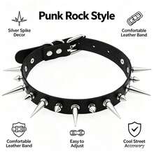 1pc Fashion Unisex Cool Punk Gothic Metal Rivet Chain Leather Choker Necklace - Black - View 2