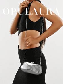 OpulAura 1件裝 銀色歐美風女款壓克力晚宴手拿包，不對稱方盒設計搭配拼色扣環，適合派對、宴會/婚禮、情人節場合 - 銀色 - 查看 9