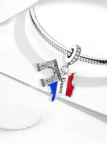 1pc Heart-Shaped Rhinestone Eiffel Tower Pendant Bead For Bracelet DIY, Women's Jewelry Daily Matching Decoration, Girls Accessory - Silver - View 7
