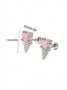 Artepollo 925 Silver Cute Stud Earrings Set Pink Cubic Zirconia Gingerbread Ice Cream Heart Star Screw Earrings Gift Box, Lovely Piercing Jewelry For Girls - Silver - View 12