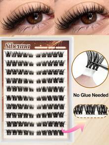 Sibeuna 100pcs Fluffy Self-Adhesive False Eyelash Clusters, Cat Eye Effect, Lightweight Natural Look, Soft Glue-Free, Suitable For Beginners, Easy To Use, Pre-Glued Eyelash Clusters, Travel Essential - D - View 5
