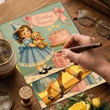 24 Lembar Kertas Scrapbook Vintage Bertema Ulang Tahun Anak-Anak, Kertas Latar Belakang Kado Pesta Kue Anak-Anak Nostalgia Ukuran 6 Inci, Tanpa Pola Berulang, Cocok untuk Bullet Journal, Junk Journal, Latar Belakang Kartu Ucapan, Album Foto, dan Kerajinan Tangan DIY - Square - View 2