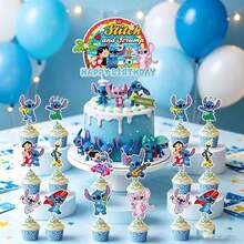 Set Hiasan Kue Ulang Tahun Stitch dan Scump, Hiasan Kue Karakter Kartun dan Tusuk Cupcake untuk Dekorasi Meja Hidangan Penutup Pesta Ulang Tahun - View 1