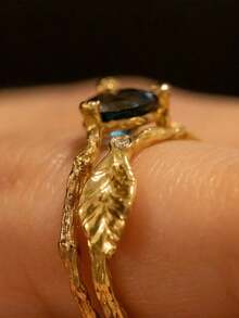 1pc 18K Gold Plated French Vintage Leaf Zirconia Ring, French Style Women's Ring, Suitable For Daily Wear, Party, Holiday Gift - Yellow Gold - View 7
