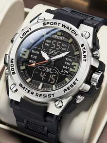 1pc New Fashion Dual Display Luminous Waterproof Men's & Teenager Outdoor Sports Electronic Watch - A - View 15