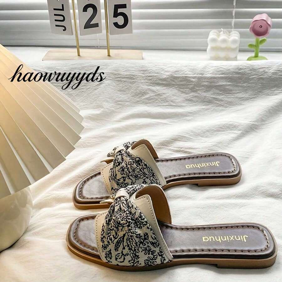 Sandal Datar Bergaya Prancis Terbaru untuk Gaun, Pakaian Luar Musim Panas, Gaya Gadis Prancis
