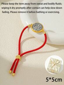 1pc Adjustable Red Cord St. Benedict Cross Pendant Bracelet, Gift For Women - Yellow Gold - View 18