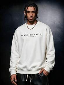 SU ER Men's Casual Crew Neck Sweatshirt, Autumn/Winter, Street Style Essential - White - View 2