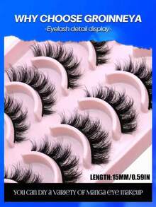 10 Pairs Cartoon Style Faux Mink Cat Eye False Eyelashes, Natural & Voluminous, Travel Essential Makeup Tool (PN22) Strip Lashes, Eyelashes, False Eyelashes, False Eyelashes - Black - View 3