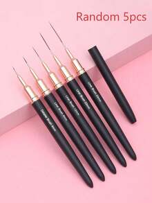 Random 1/3/5pcs Black Metal Handle Nail Art Liner Brush - Black - View 9