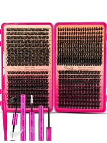Set Bulu Mata Palsu Campuran Desliy, Kit Ekstensi Bulu Mata Lengkap dengan Perekat, Penyegel, Penghapus, dan Pinset, Bulu Mata Palsu Halus dan Lembut Lengkung D 8-16mm, Efek Riasan Berkualitas Salon DIY - Rose Red - View 15