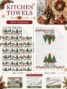 2PCS Kitchen Towels, Christmas Tree Gift Box Pattern Kitchen Towels Dish Cloths, Watercolor Style 40*60cm Rectangular Soft Microfiber Cleaning Kitchen Towels, Perfect For Kitchen, Dining Room And Bathroom Use, Christmas Kitchen Decor, Home Decor, Neighbor Housewarming Gift, Dish Cloths - White - View 4