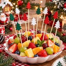 100pcs/50pcs Christmas Tree Cocktail Picks, Disposable Fruit Toothpicks, Christmas Tree Cupcake Food Decor, Christmas Party Decorations - Multicolor - View 3