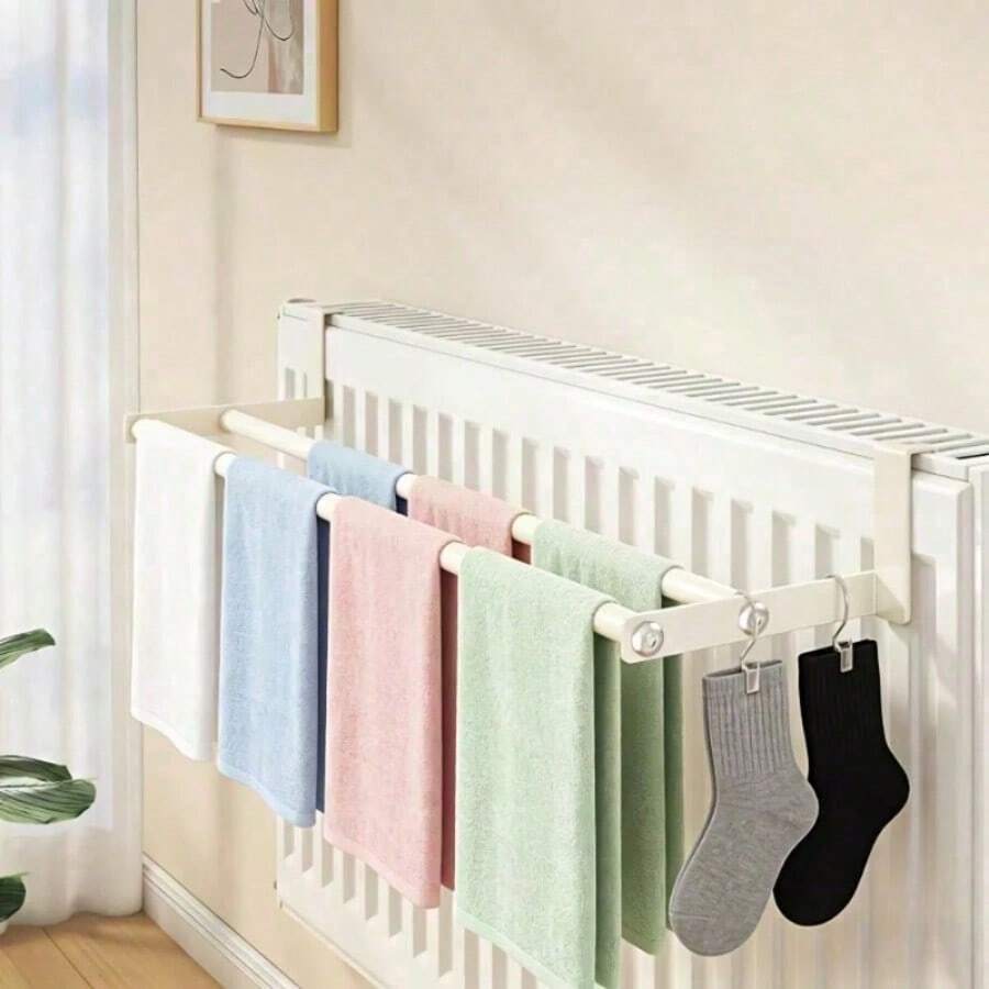 Thickened Metal Double-Bar Radiator Drying Rack, Radiator Towel Rack, Space-Saving, Wall-Mounted Radiator Drying Rack, Suitable For Clothes, Towels, Fits Most Radiators