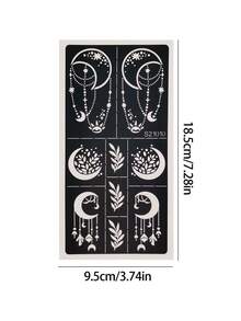 6pcs Mysterious Celestial Tattoo Stencils, Moon & Star Hollow Templates, Compatible With Body Paint, Glitter Tattoo Powder, Suitable For Halloween, Music Festivals, Bohemian Theme Parties - Black - View 10