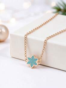 1pc Girls Christmas Pendant Necklace, Cute Enamel Christmas Tree Gingerbread Man Snowflake Pendant Necklace, Holiday Party Jewelry Gift - Multicolor - View 11