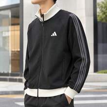Adidas Men's Sports Jacket STA PQ TT Comfortable Casual Colorblock Stand Collar Zip-Up Sports Outerwear KV5898 - Black - View 5