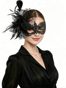 Women's 1920s Vintage Lace Veil Masquerade Mask, Suitable For Carnival Party, Festival, Evening Party, Ball, Detachable Hair Accessory And Mask, Halloween - Multicolor - View 5
