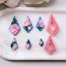 Slender Rhombus Cone Pattern Polymer Clay Cutter, Long Rhombus Shape Clay Cutter With Pointed Top And Wide Bottom, DIY Handmade Earring Pendant Brooch Making Tool, Compatible With Polymer Clay, 3D Printed, Clean Cut, Handmade Jewelry Floral DIY Craft Accessories - Geometric - View 9