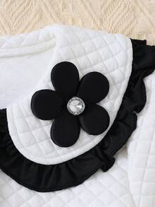 Autumn/Winter Young Girl Cute Floral Color Block Peter Pan Collar Jacket And A-Line Skirt Set - White - View 4
