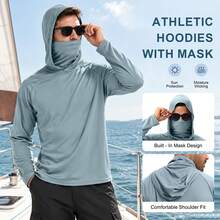 6 Packs Men's Casual Hoodies Quick Drying Athletic Hoodies With Mask Solid Color Sun Protection Fishing Shirts Hoodie Workwear For Outdoor Activities - Multicolor - View 2