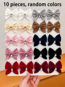 10pcs Girls Bow Hair Clips Pearl Hair Accessories Daily Versatile Autumn/Winter Hair Accessories Set - Multicolor - View 8