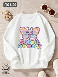 Girls' Cute Printed Drop-Shoulder Round-Neck Long-Sleeve Casual Sports Sweatshirt - White - View 3