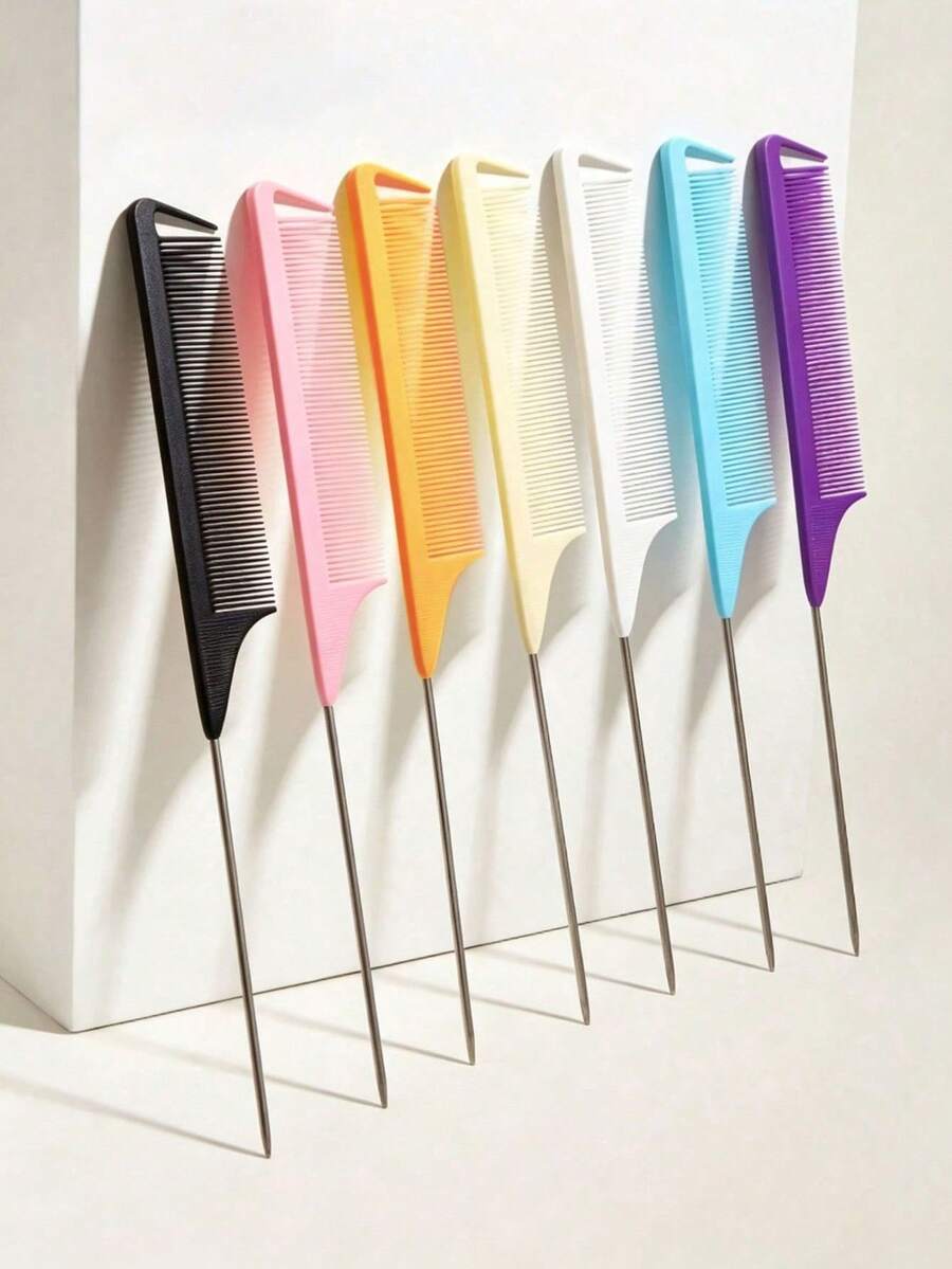 12/10/1pc Pointed Tail Steel Needle Comb With Hook, For Hair Parting And Dyeing, Segmented Teeth, Tapered Tail Steel Needle Comb - Multicolor - View 1