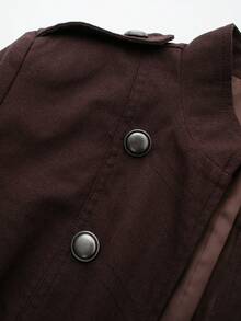 Jaket Wanita Model Napoleon Kancing Ganda Cocok untuk Musim Gugur - Coklat - View 3