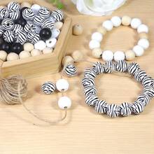 120pcs Beads & 2 Hemp Ropes, 16mm Beads Is Smooth, Lightweight, For Keychains, Wreaths, Farmhouse Decor, And Party Decorations - Black and White - View 5