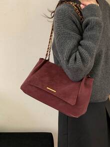 Autumn/Winter New Burgundy PU Material Women's Shoulder Bag, Exquisite Vintage Color Adjustable Chain Strap Shoulder Bag/Crossbody Bag - Burgundy - View 5