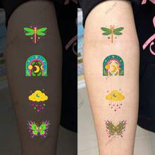 10 Sheets UV Reactive Temporary Tattoos, Neon Blacklight Glow Tattoos With Butterfly, Flower, Moon, Snake & Skull Designs, Colorful Body Art Stickers For Parties, Festivals, Raves & Night Events - Multicolor - View 7