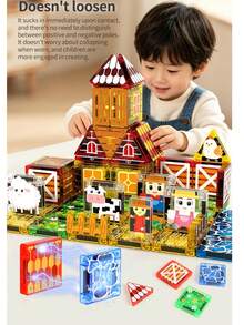 100Pcs Farm Magnetic Tiles Toy For Kid,Magnetic DIY STEM Block Set,Brain Game Educational Toy For Child,Size 3.75cm Mini Magnet Building Block Toy - Multicolor - View 8