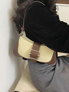 Fashionable Colorblock Shoulder Baguette Bag, Suitable For Women Shopping, Dating, Gifts And Daily Use - Brown - View 4