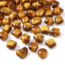10pcs Vintage Brown Gilded Flowing Pattern Beads, Faux Tiger Eye Gold Powder Resin Spacer Beads, Heart Star Square Flat Beads For DIY Handmade Jewelry Accessories - Light Brown - View 1