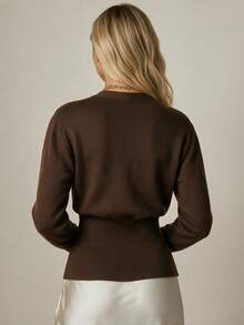SEREN Women's Vintage V-Neck Knit Cardigan, Elegant Slimming Long Sleeve Sweater Jacket, Suitable For Autumn Wear - Brown - View 7